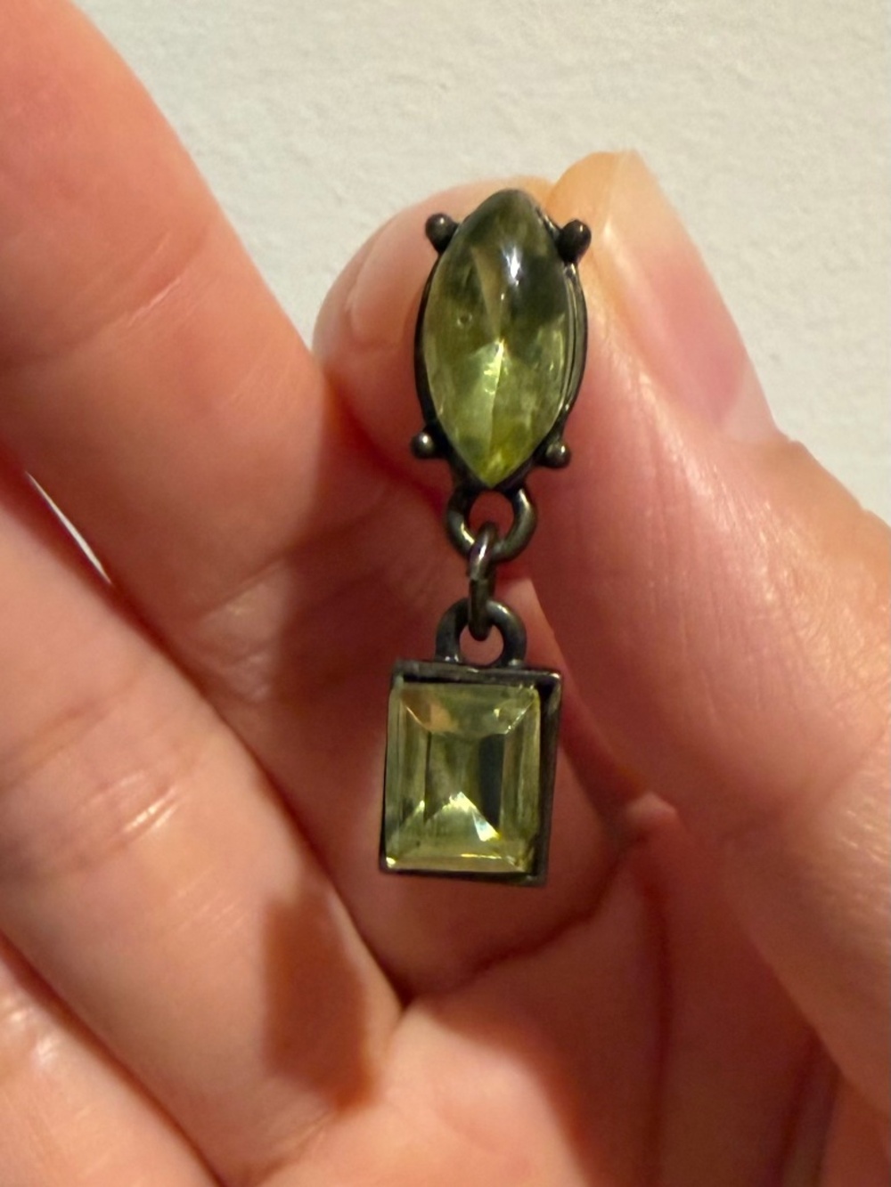 Betsey Johnson Mismatched Sage Green Crystal Drop Earrings